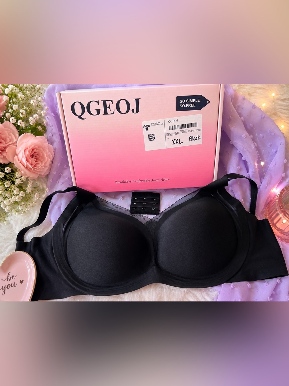 QGEOJ Black Seamless Wireless Full Support Bra NWT Size 2XL